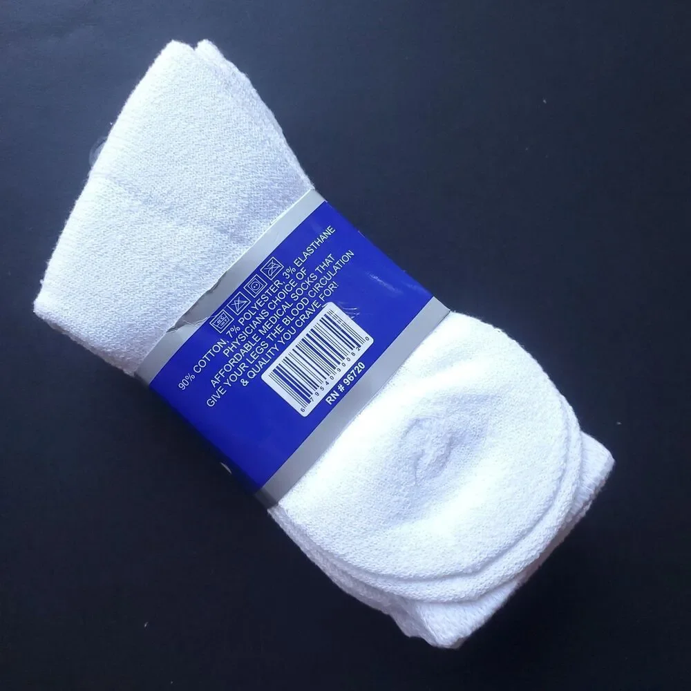 Diabetic Crew Socks White Size M 9-11 (Shoe Size 4-10) 3 Pairs NWT Loose Fit Top